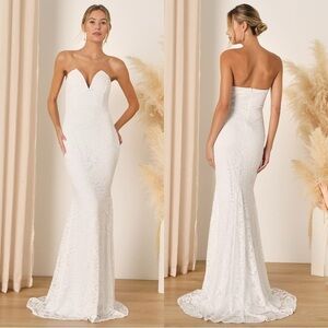 NWOT Lulus Passionate Charisma White Lace Strapless Mermaid Maxi‎ Dress